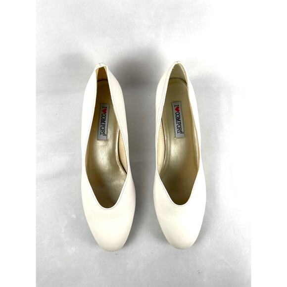 ICOMFORT Womens Faux Leather Slip-On Pumps Heels Pointed Toe Size 10M White - Picture 1 of 8
